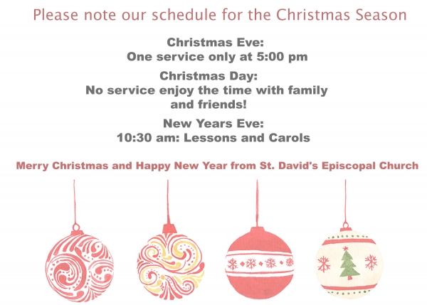 Please note our special Christmas worship schedule -and come worship with us!